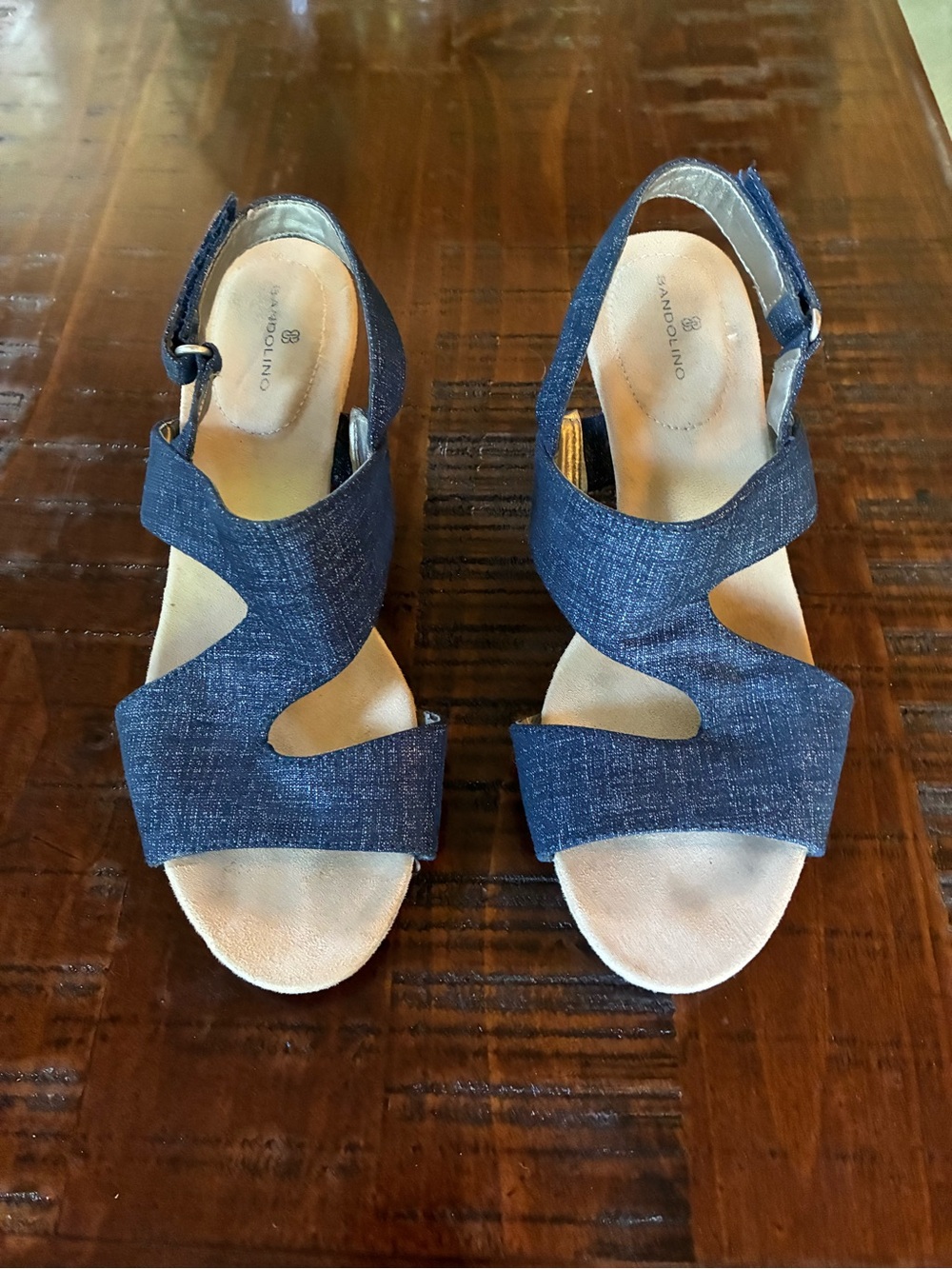 Bandolino Blue Denim-Look Crisscross Slingback Wedge Sandals